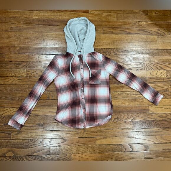 Ardene Plaid Hooded Button down Shirt Long Sleeves Womens Size Small SUPER SOFT! - Picture 3 of 5